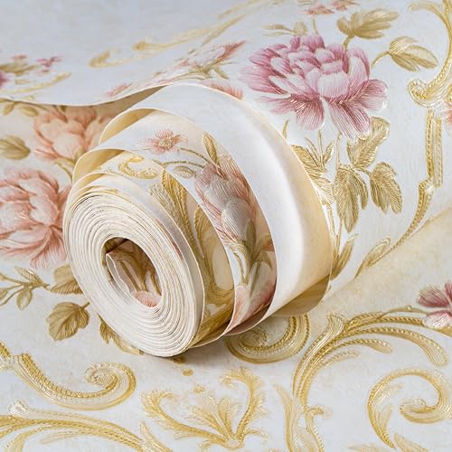 Image of wolpin Non-Woven Wallpaper Non-Adhesive (53 x 950 CM) (Cream) | Floral Damask Design with Texture and Subtle Cream Color | Decorative Wall Covering for Home Interior (54.18 Sq Ft)