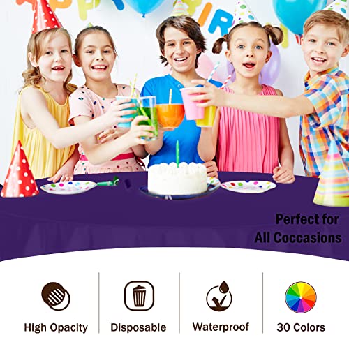 Image of Party Solids Purple Round Plastic Tablecloth - 84 Inch, Pack of 24