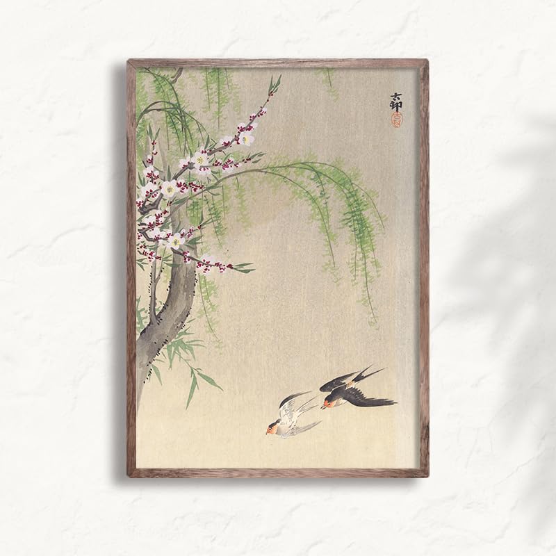 Amazon.co.jp: ROSSOGRAFICO 小原古邨 ポスター 柳、桜に燕 浮世絵