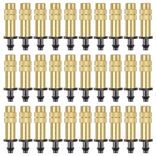 Kalolary 30 Piezas Boquilla Atomizadora de Cobre Ajustable Rociador de Riego por Goteo 4 / 7mm Microaspersor Atomizador Equipo de Riego de Enfriamiento de Jardín para Invernadero Hortalizas Césped