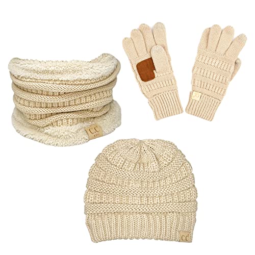 Image of Funky Junque Kids Matching Winter Solid Ribbed Beanie Cap, Fleece Lined Neck Warmer, Stretchy Toddler Gloves Bundle