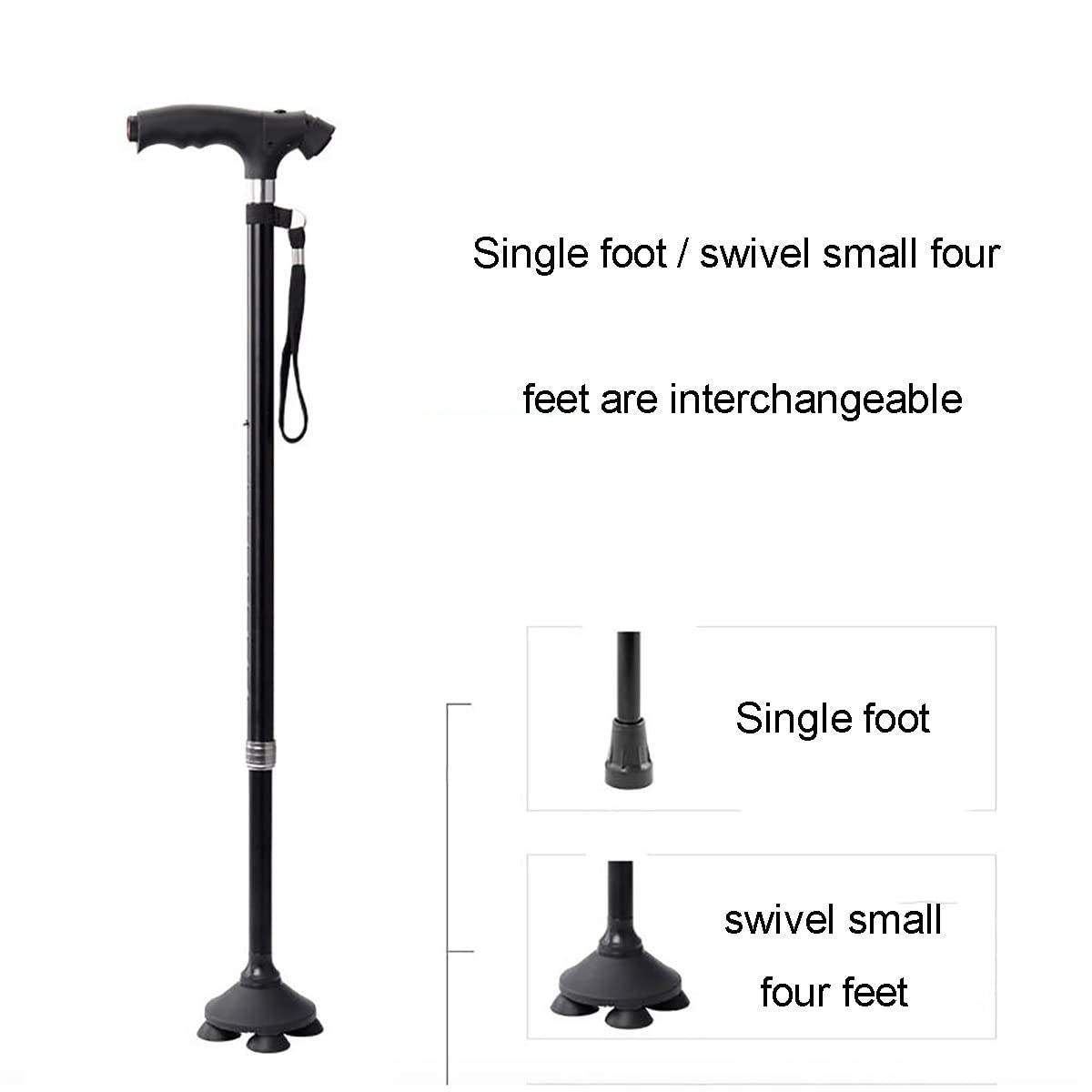 Bastón para Caminar, Bastones para Caminar, bastón Independiente, bastón con luz LED, bastón Ajustable de Aluminio liviano, bastón de Madera ergonómico para Personas Mayores (Color : Gold)