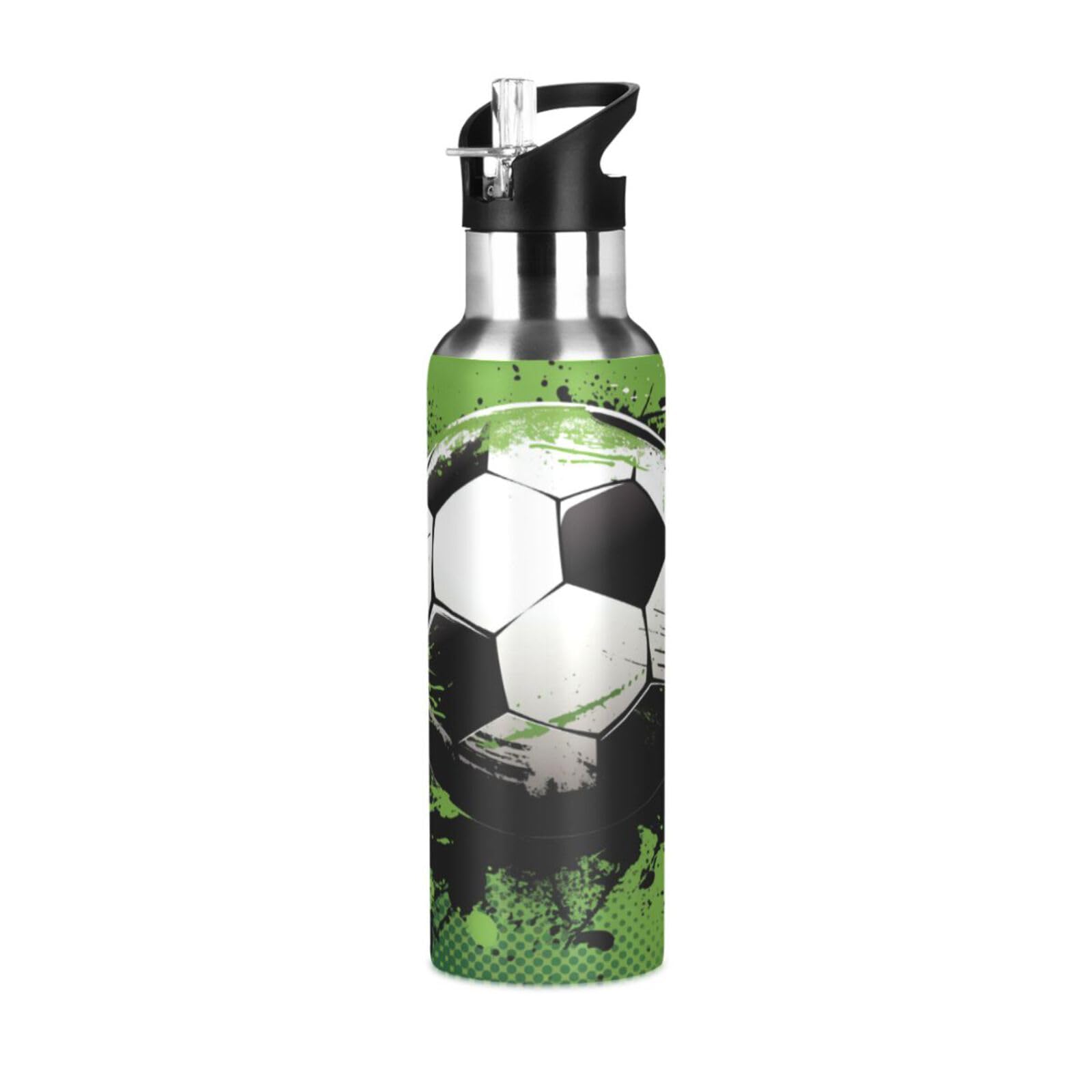 Borraccia Termica Acciaio Inox 600ml Vnurnrn Con Design Calcio - Senza BPA, Isolata Per Bevande Calde/Fredde, Per Bambini Sport E Scuola