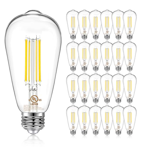 DAYBETTER 24 Pack Vintage LED Edison Bulbs, E26 Led Bulb 60W Equivalent, Dimmable Led Light Bulbs, High Brightness 800 LM Neutral White 4000K, ST58 Antique Filament Bulbs, Clear Glass Style for Home