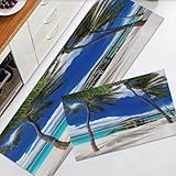 EKSED Küchenteppiche 2 Stück, Rutschfestes Küchenmatten,Strandbude Leere Hängematte zwischen Palmen Strand mit leb,Wasser aufnehmen KüchenMatt Fußmatte Teppich Set, Fußmatte für Drinnen,40x60+40x120cm