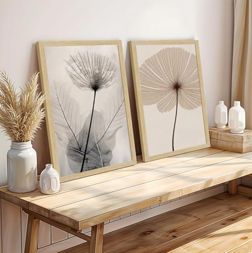 Image of ArtX Paper Floral Art Paintings with Frame for Wall Decor, Floral Painting for Living Room, Multicolor, Natural Wood Color Frames, 12x18 inch, Set of 2