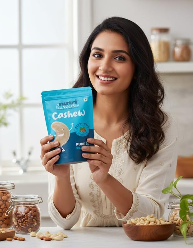 Image of NUTRI HARVEST Premium Natural Whole Cashews (2X 200g )Value Pack | Unsalted Kaju | Rich in Protein, Magnesium & Phosphorus | Crunchy, Nutritious & Delicious Nuts | Healthy Dry Fruits Snack (Pack of 2)