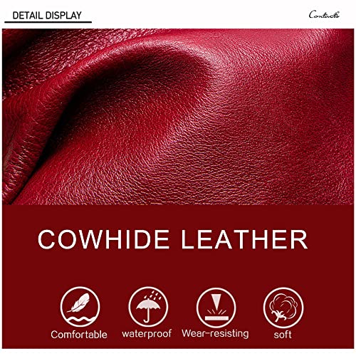 Image of CONTACTS Soft Leather Wallet for Women Small Bifold Coin Purse Double Zipper Card Holder with RFID Blocking (Red)