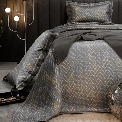 Image of Stoa Paris 300TC UltraSatin Printed Double Bedsheet with 2 Pillow Covers, Gentle on Skin & Hair, Wrinkle & Fade Resistant, Aesthetic Home Decor, Gift for Couple, Starlit Night - Grey (228cm x 254cm)