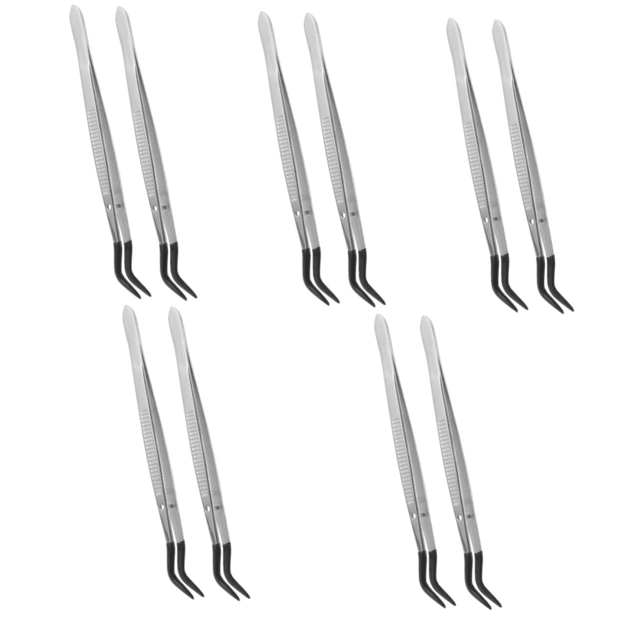 Lurrose 5 Sätze Handwerkliche Pinzette Präzision Lash -pinzetten Gesichts- Pinzette Mit Gummispitze Bastel-präzisionspinzette Gebogene Pinzette Rostfreier Stahl 2 Stück * 5