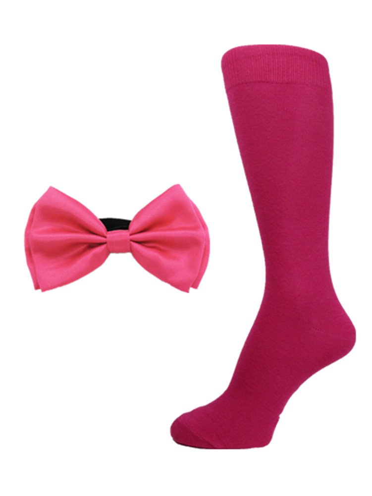 Spotlight Hosiery brand Groomsmen Men's Bowtie &Dress Socks Set -Hot Pink