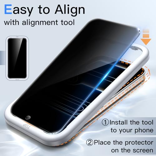 Image of JETech Privacy Screen Protector for iPhone 17 Pro 6.3-Inch with Camera Lens Protector, Anti-Spy Tempered Glass Film, Easy Installation Tool, 2-Pack Each
