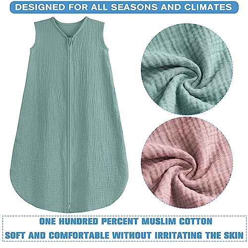 2 Pack Baby Sleep Sack 6-12 Months 100% Organic Cotton Muslin Baby Sleeping Bag 2-Way Zipper Toddler Wearable Blankets Comfy Stretchy Thin Sleep Sacks4