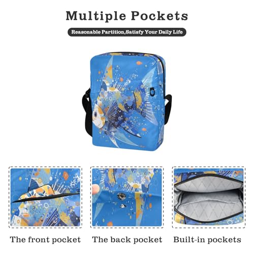 Simple Blue Abstract Fish messenger bags for women Shoulder Bag small crossbody purse Adjustable Strap for School Casual2