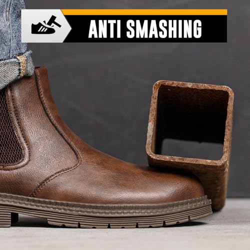 Unisex-Adults Steel Toe Chelsea Boots, Men's Industrial Construction Shoes, Waterproof, Lightweight, Comfortable, Non-slip Safety Boots3
