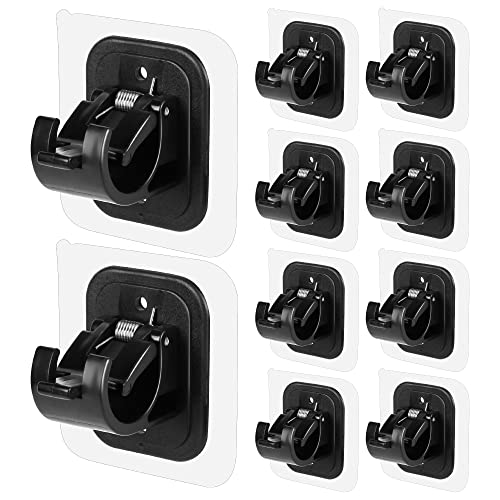 Codoule 10PCS Self Adhesive Curtain Rod Holders No Drill Curtain Rods Brackets No Drilling Nail Free Adjustable Curtain Rod Hooks Curtain Hangers for Bathroom Kitchen Home Bathroom Hotel(Black)