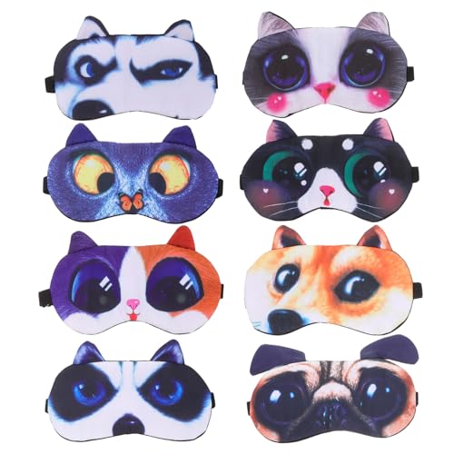 FOMIYES 8個猫 犬 柄 アイマスク 子供用 目隠し マスク 遮光 折りたたみ式 調節可能ストラップ 旅行 パーティーゲーム 夜間使用に適した柔らかい素材