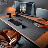 Felt Desk Mat - 31 x 15.7 Inches, Large Black Wool Desk Elbow Mouse Pad with Rugged Rubber Grip for Home and Office Non-Slip for Gaming