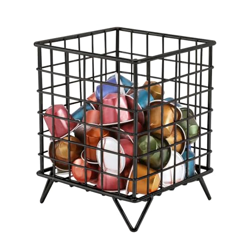 MEETOZ Coffee Pod Holder Organizer, Coffee Pod Cage, Stainless Steel Large Capacity 80+ Coffee Capsule Holder, Coffee Pod Storage Compatible with Pods (Black)