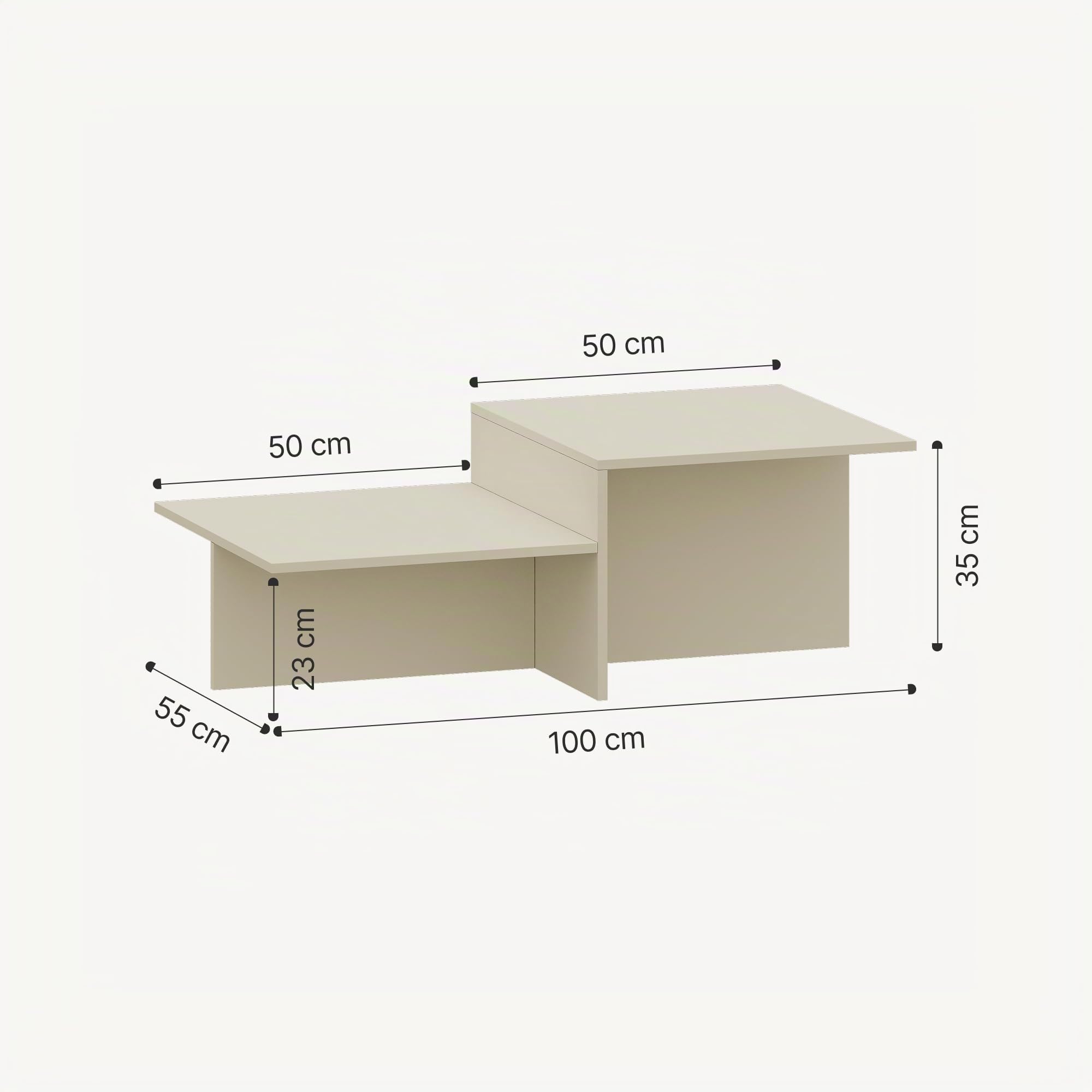 [en.casa] Tavolino Centrale da Salotto Tavolo Basso Moderno a Doppio Livello Tavolino da caffè per Soggiorno Area Living 100x55x35 cm Color Avena Oatmeal
