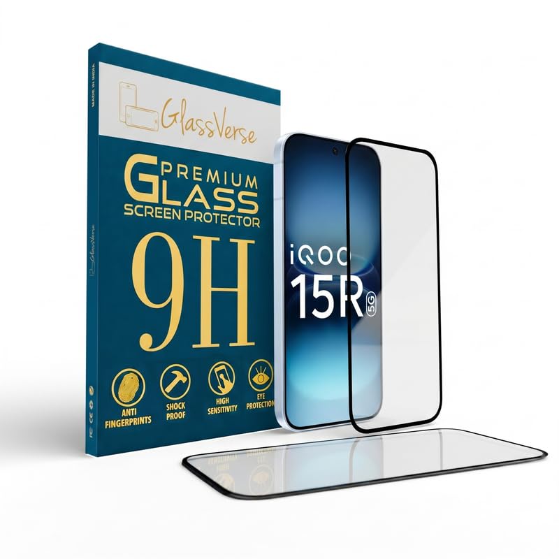 Image of GlassVerse Toughened Oleophobic Tempered Glass For IQOO 15R (PACK OF 1) with Free Installation Kit. Full screen Coverage - 6.59 inch