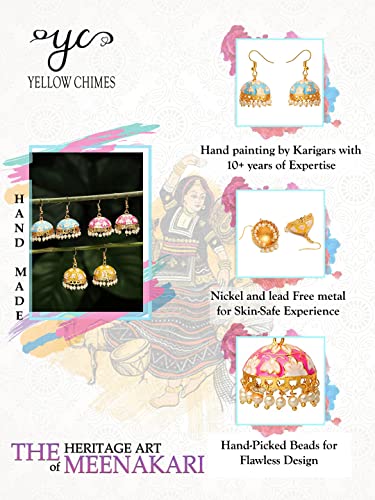 Yellow Chimes Meenakari Jhumka Earrings for Women | Traditional Small Jhumki Earrings Set for Girls | Combo Set Jhumkas Ethnic Gold Plated Women Earrings | Birthday Gift For Girls - Image 6