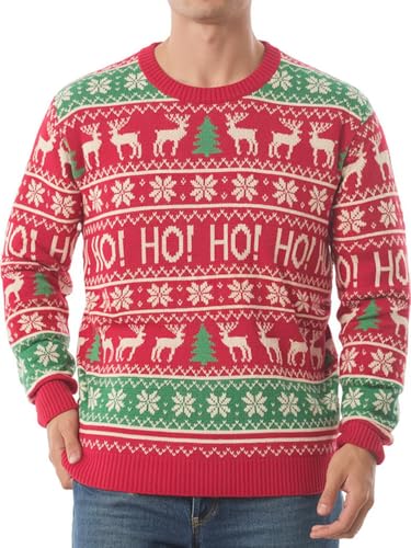 Christmas Sweater Funny Knit Pullover Mens Festive Crewneck Party Holiday Reindeer Santa Snowman Tree Gift for Xmas