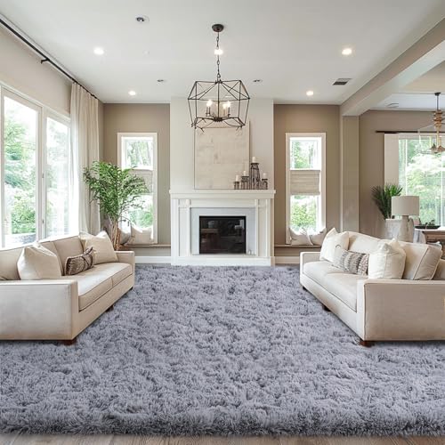Area Rugs 9x12 Living Room, Large Fluffy Area Rugs for Bedroom, Soft Carpet Shag Kids Room Rug, Non-Slip Fuzzy Rugs Indoor (Light Grey, 9ft x 12ft)