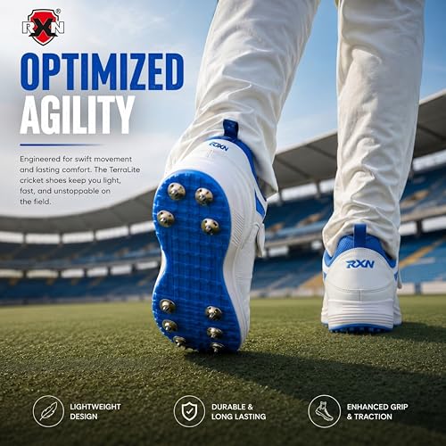 Image of RXN Victor Bowling Metal Spike Cricket Shoes for Men & Women | Cricket Spike Shoes with Phylon Sole, TPU Outsole & Synthetic Leather Upper Comes with Extra Nails & Keys to Tighten