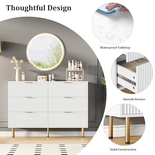 GarveeHome 6 Drawers Dresser for Bedroom, Fluted Dresser Chest of Drawers with Handle, Wood Modern Dressers for Closet, Bedroom Furniture Storage Organizer for Living Room, Hallway