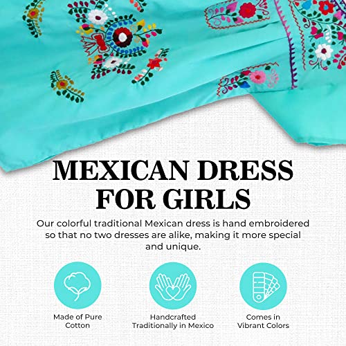Embroidered Puebla Mexican Dress for Girls, Handmade Traditional Mexican Dress for Girls, Cotton Floral Girls Mexican Dress2