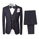 Mens 3-Piece Suit One Button Plaid Dress Blazer Jacket & Vest & Trousers Set
