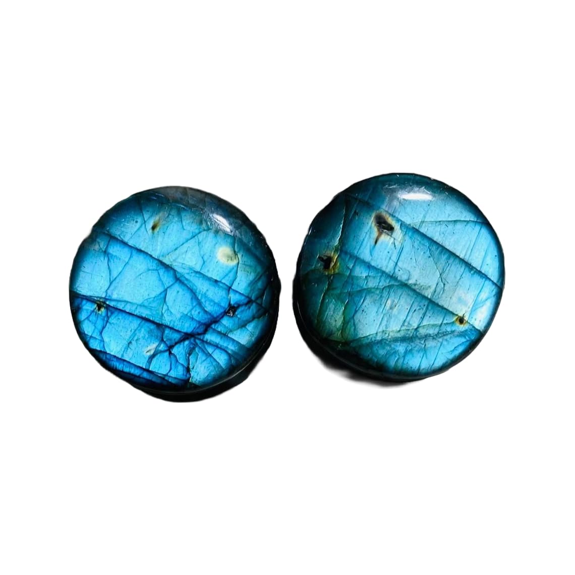 Natural Labradorite Gemstone Double Flared Ear Plugs – Handmade Stone Gauges | Organic Body Piercing Jewelry for Stretched Ears | Unique Crystal Ear Tunnel Plugs (Pair)