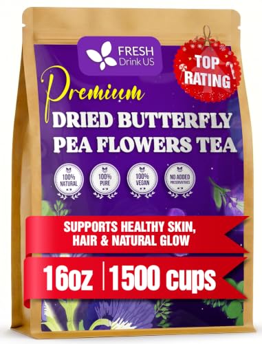 FreshDrinkUS Premium Butterfly Pea Flower Tea 16oz, 1500+ Cups, No Caffeine