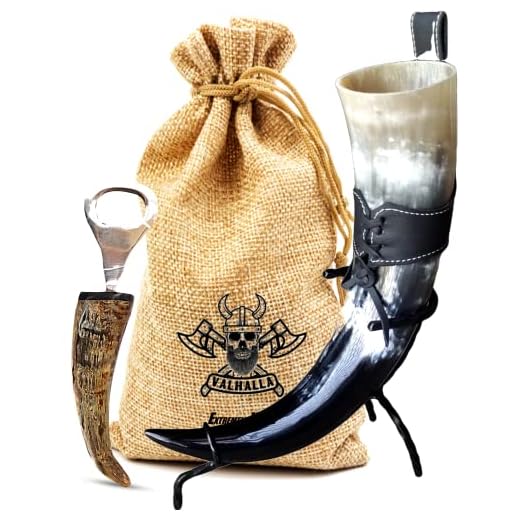 Auténtico Cuerno Vikingo para Beber 450 mL y Abrebotellas con Gachas de Cuerno de Buey. Set Cuerno Cerveza y Abridor 100% Medieval. Fabricación Artesana. Royal Viking Horn. Vikingos Decoración