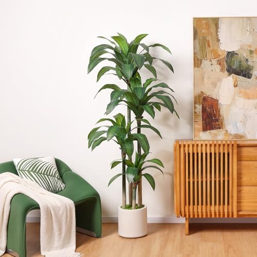 Artificial Dracaena Tree 6ft, Tall Fake Dracaena Plants with Whit...