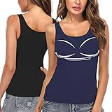 SLIMBELLE Camiseta de Tirantes Mujer Básica Camisetas con Sujetador Interior sin Aros Cuello Redondo