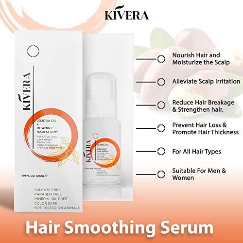Kivera Jojoba Oil + Vitamin E Hair Serum - Hair Growth Serum For Thicker Hair - Hair Serum For Frizzy And Damaged Hair - Hair Smoothing Serum For Men & Women, 1 Pack #TOP3