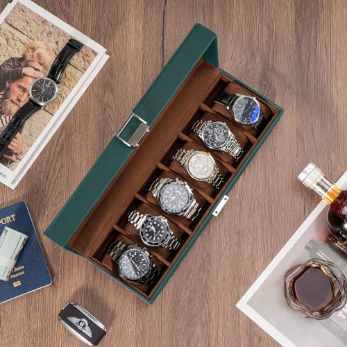 Image of ProCase Watch Box for Men, 6 Slot Watch Display Case Mens Watch Box Organizer, PU Leather Watch Cases for Men Watch Storage, Father's Day Gift Watch Holder Organizer -6Slot, MidnightGreen