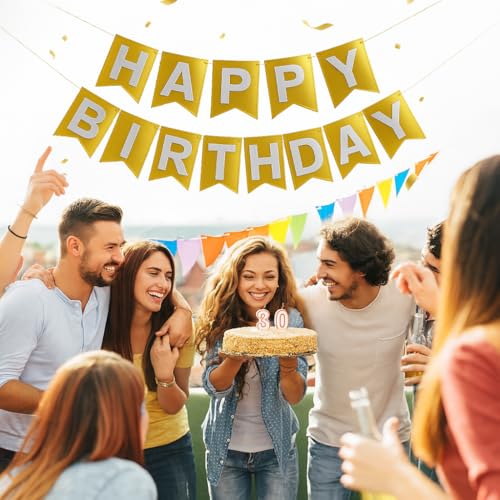Image of Wanna Party Metallic Gold Happy Birthday Banner,Gold Party Decorations Sign for Birthday Decor,Backdrop for Birthday Decoration Items for Kids & Adults (Paper)