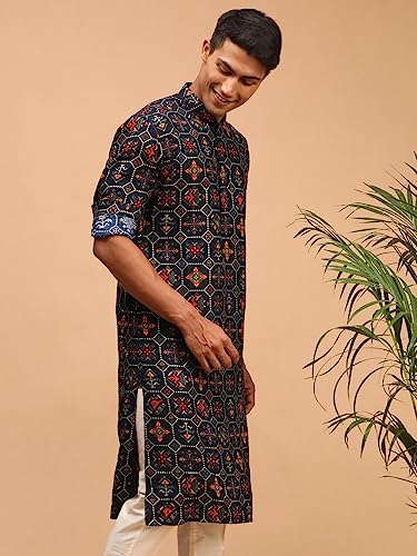 Image of VASTRAMAY Men's Cotton Blend Patola Kurta