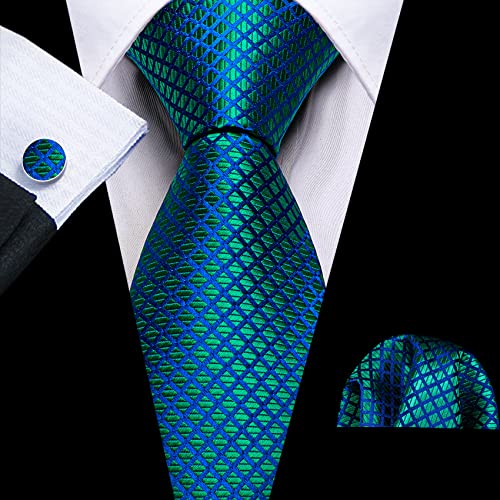Image of YOHOWA Men Plaid /Striped Ties Set Silk Business Wedding Formal Fashion Necktie and Pocket Square Cufflinks Set