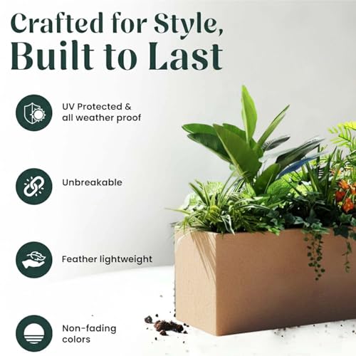 Image of Go Hooked Rectangular Planter Pot Combo Recta R (36 Inch & 24 Inch) | Large Polymer Indoor Outdoor Pots with Drainage | UV-Weather Resistant Flower Pot for Balcony Garden Home Office Decor (Sandstone)