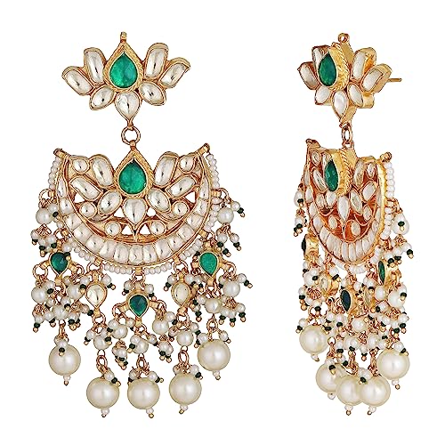 Auraa Trends 22KT Gold Plated kundan Traditional Handcrafted Stones Green Earring Set For women and girls AT-417 - Image 2