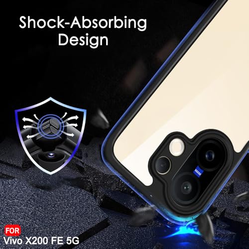 Image of TheGiftKart Hybrid Shockproof Back Cover Case for Vivo X200 FE 5G | Camera Protection Module | Hard Back Cover Case for Vivo X200 FE 5G (PC & TPU, Transparent Clear Back, Black Sides)
