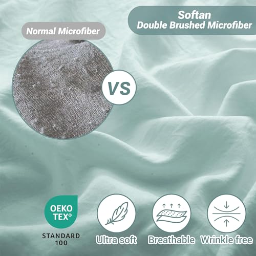 Image of Softan Microfiber King Sheet Set with Non-Slip Straps, Dusty Blue | 15 inch Deep Pocket Fitted Bed Sheets, Double Brushed Microfiber, Cozy Sheets & Pillowcase for All Season