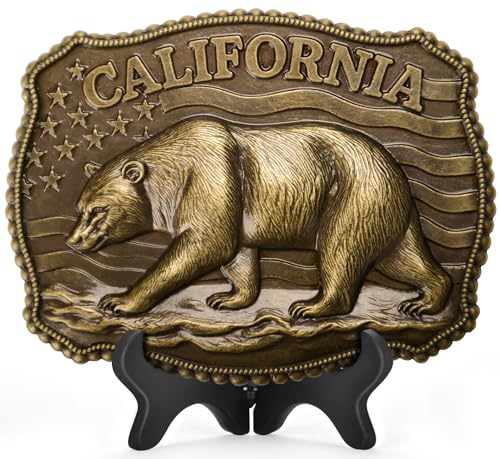 Western Belt Buckle for Men - California Grizzly Bear Cowboy Belt Buckles for Women, Hebillas Vaqueras Para Hombre, American Flag Belt Buckles Men, Country Style Rodeo Accessory (Bear-Bronze)