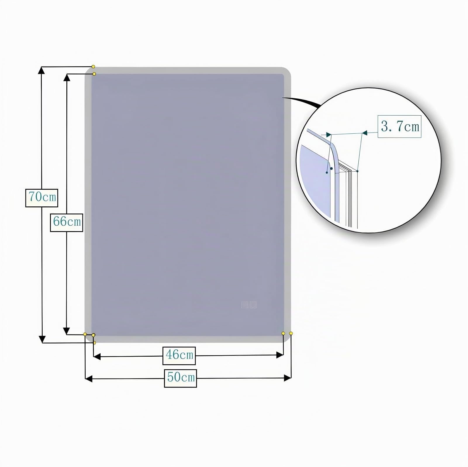 Espejo de baño antiniebla montado en la Pared de 70 x 50 cm, iluminación LED con 3 Luces Regulables de Color e Interruptor táctil, Montaje Horizontal/Vertical