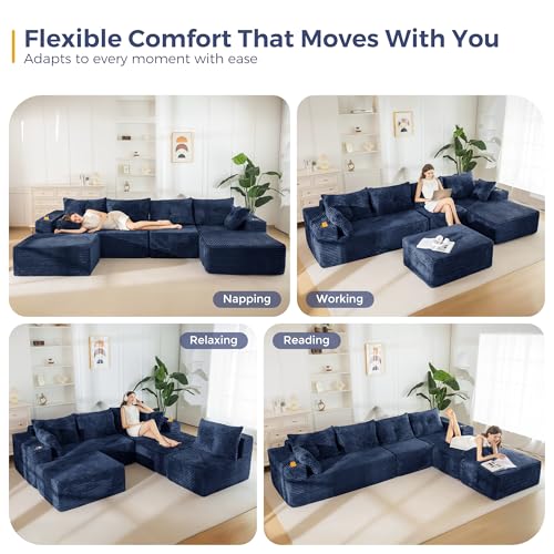 Image of MAXYOYO 132 inch Giant U-Shaped Modular Sectional Couch, Modern Boneless Couch for Living Room, Sofa in A Box, Oversized Sofa with Deep Seat, No Assembly Required, Navy