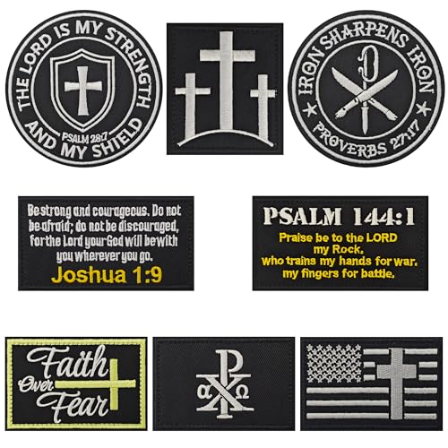 Image of 8PCS Christian Tactical Morale Patches Hook and Loop Bible Verse Military Patch for Hats Backpacks Vest Gear